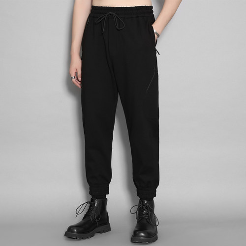 潮牌暗黑系拉链口袋束脚针织卫裤