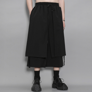 不规则双层解构拼接宽松阔腿休闲裤 暗黑山本风个性 男 秋季 原创男装