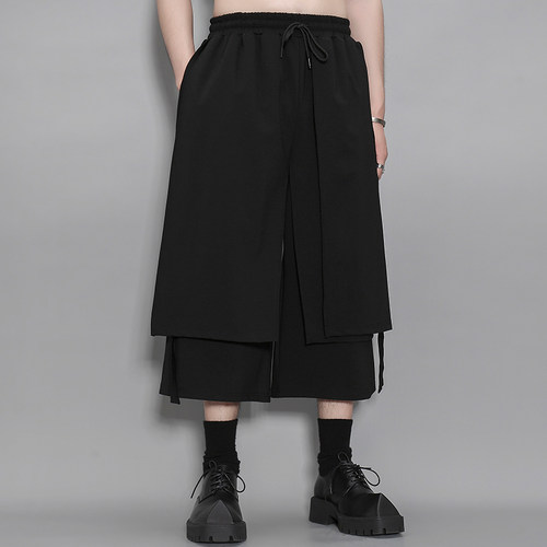 山本双层解构拼接宽松阔腿休闲裤