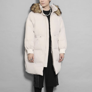 原创潮牌男装日系港风个性毛领连帽休闲中长款棉衣外套男冬季大衣