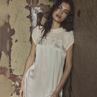 DOEN法式100%桑蚕丝刺绣短袖连衣裙女春夏款2026新款短款A字裙子