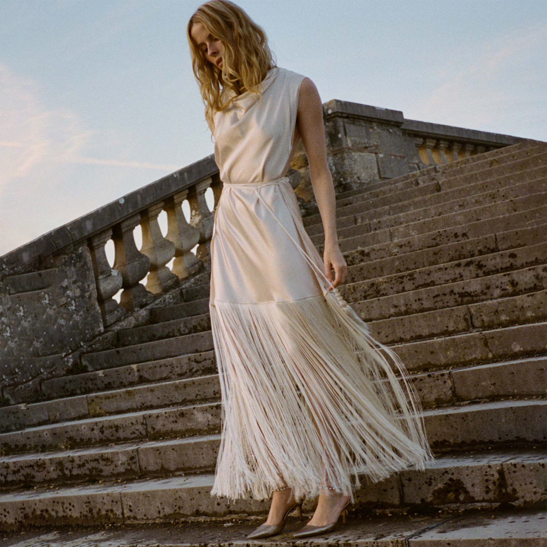 DOEN法式流苏100%桑蚕丝连衣裙女春夏季2026绝美巨好看修身长裙子