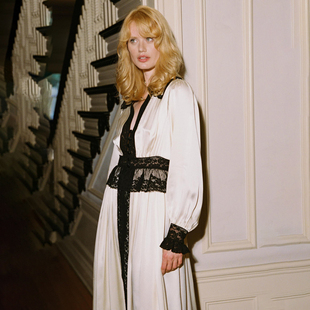 真丝A字裙子 秋冬蕾丝长款 christydawn法式 100%桑蚕丝连衣裙女长袖