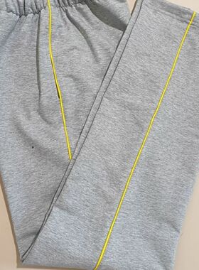 定制中小学生校服裤子浅灰色细边黄杠春秋男女运动裤校裤