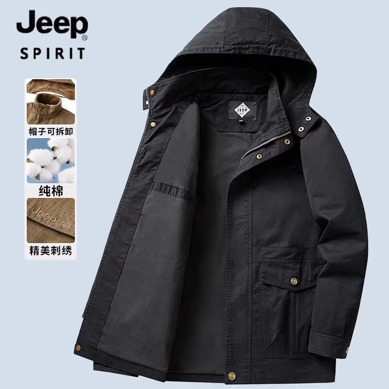 JEEP吉普官方正品牌纯棉夹克男款2026新款春秋款中年战地休闲外套