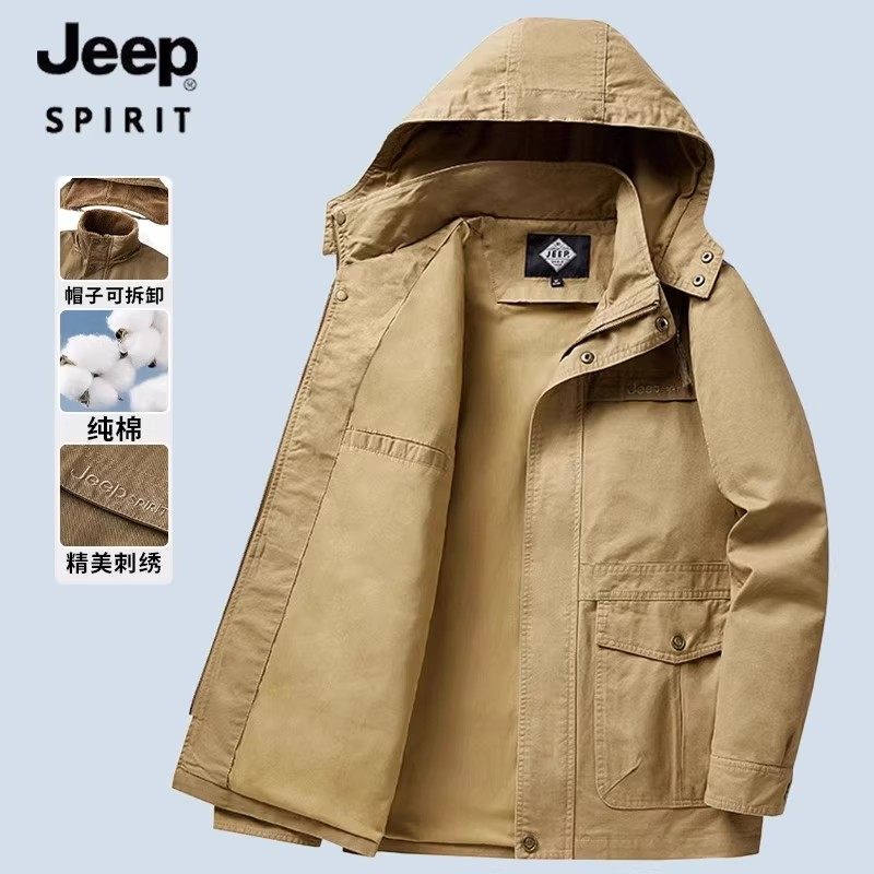正品JEEP吉普男装纯棉夹克男款2026新款春秋战地中年男士休闲外套