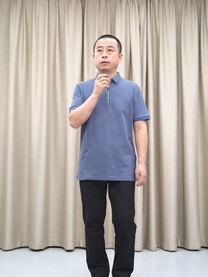 时尚翻领短袖POLO衫男 纯棉拉链翻领 普洛克24夏 蓝色商务休闲T恤