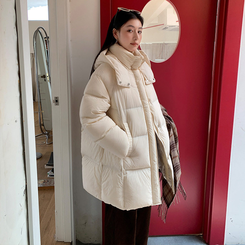 普洛克正品季新款羽绒服女中长款韩版休闲连帽外套高级感鸭绒棉服