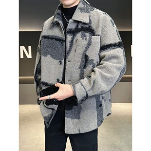 【普洛克】新款 店主风韩版羊毛衬衫立体纹理夹克毛呢大衣冬男装