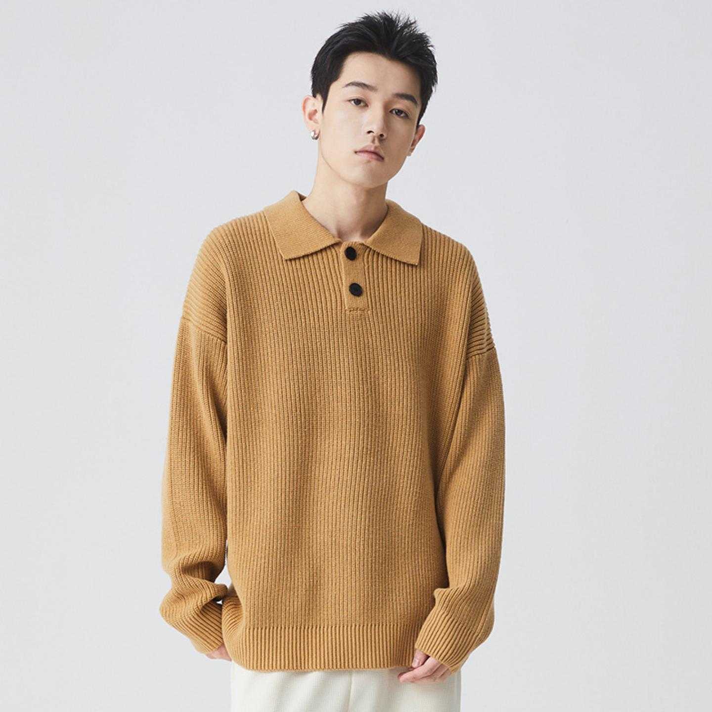 【普洛克】新款翻领衫毛衣男宽松