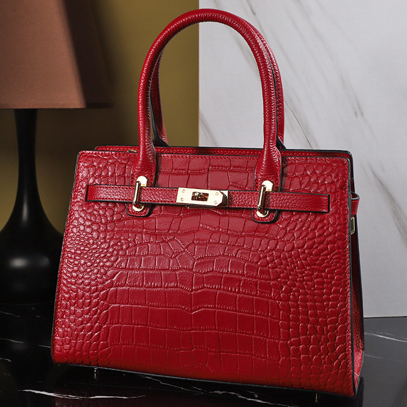普洛克正品 鳄鱼纹头层牛皮女士手提包真皮百搭单肩斜挎包女包