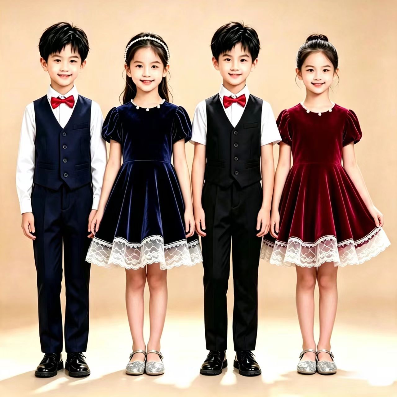 男女童中小学生红歌合唱演出服图片