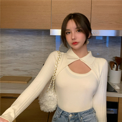 Slim and small Lapel knitted sweater at real price