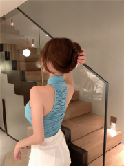 Real price sexy sleeveless chest wrapped neck top women's off shoulder vest