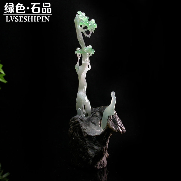 Lssp/绿色石品gy727 不还价创意禅意摆件菩提树下A货翡翠阳绿送证