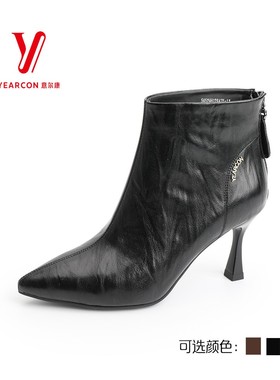 意尔康短靴女2025秋冬季新款百搭高跟鞋尖头细跟靴子5652AH12843Y