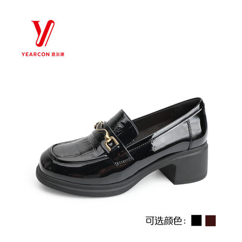 意尔康秋季女粗跟厚底乐福鞋