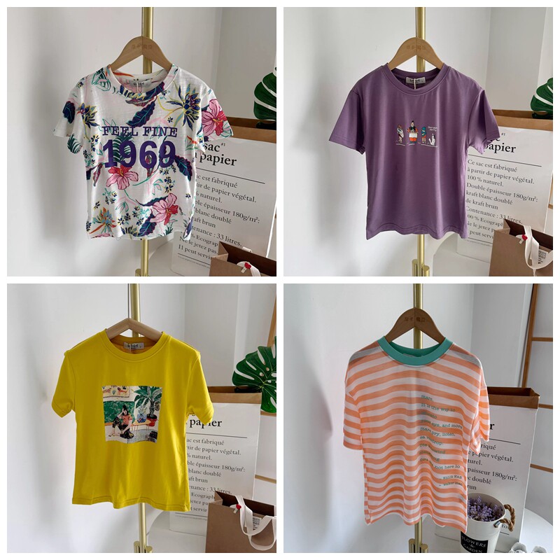 啦芙L夏季儿童短袖T恤衫男童花色条纹圆领POLO领印花半袖上衣