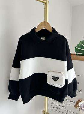 嗨大E小e童装春秋季男童卫衣洋气POLO衫宝宝翻领条纹上衣26-21806