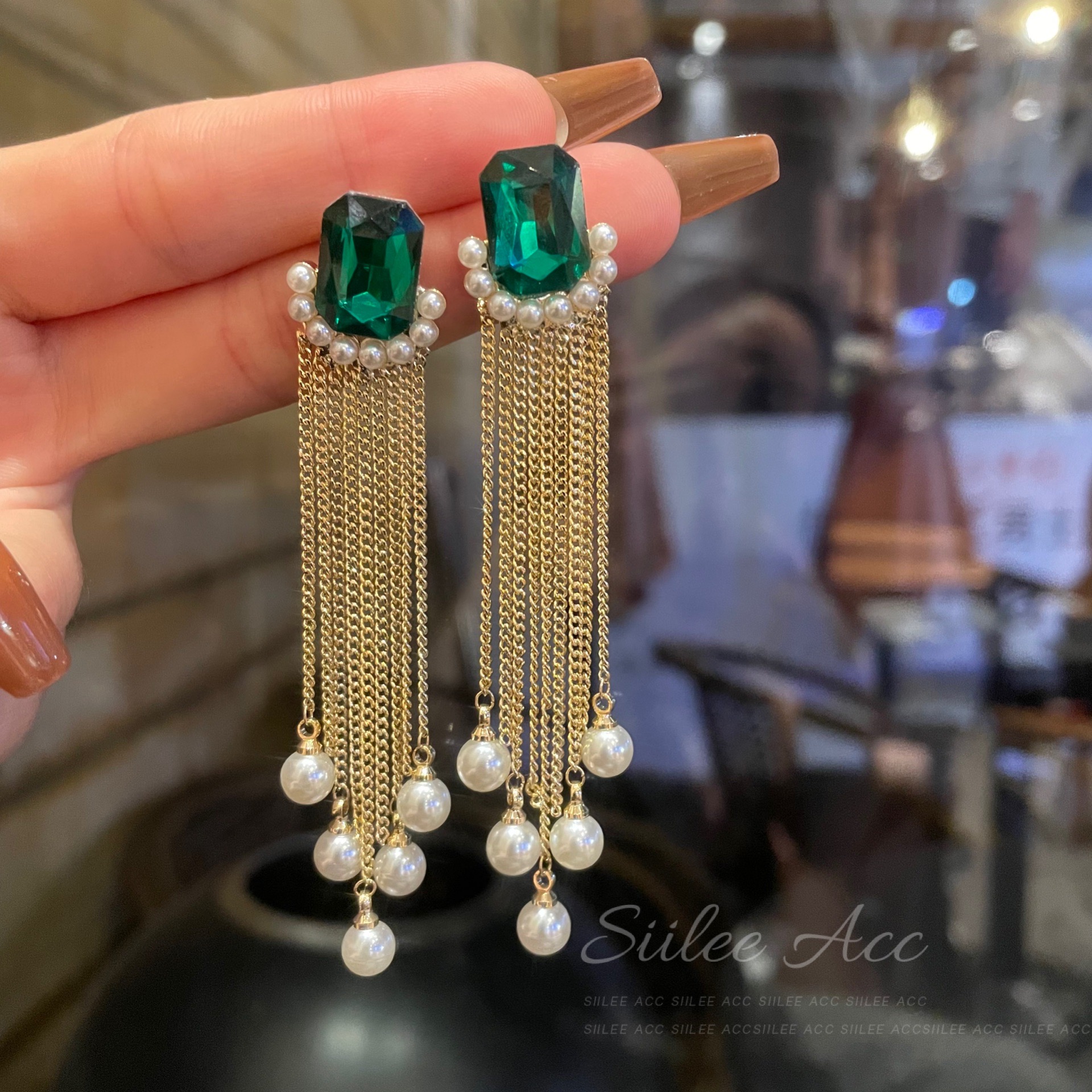 法式复古日韩风高级感祖母绿耳坠