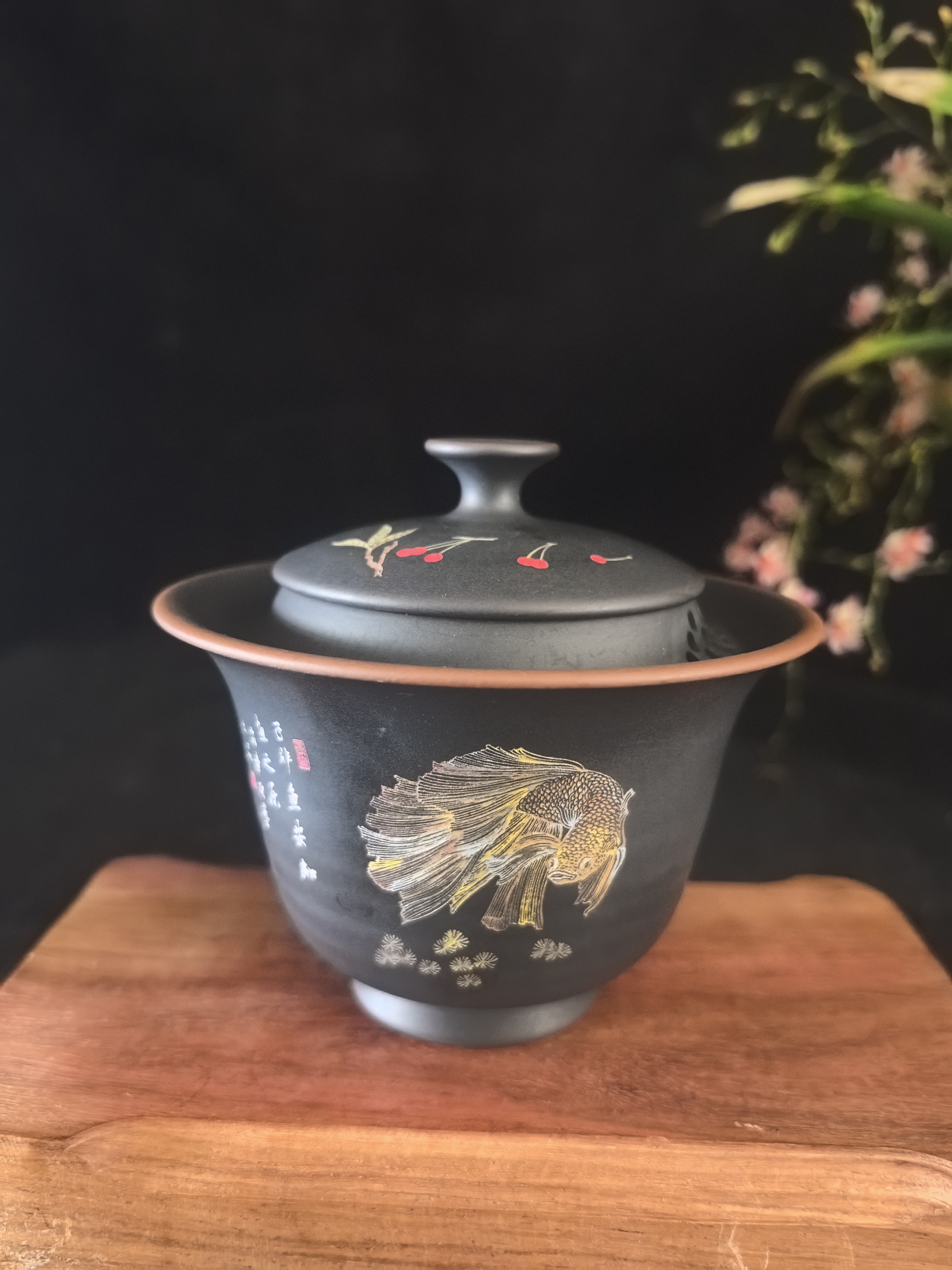 云南建水紫陶盖碗厂家直销 苟霖章彩填盖碗 手抓盖碗 泡茶不烫手