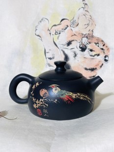 滇南琼玉 全手工 建水紫陶厂家直销 何眠人翠鸟彩填壶