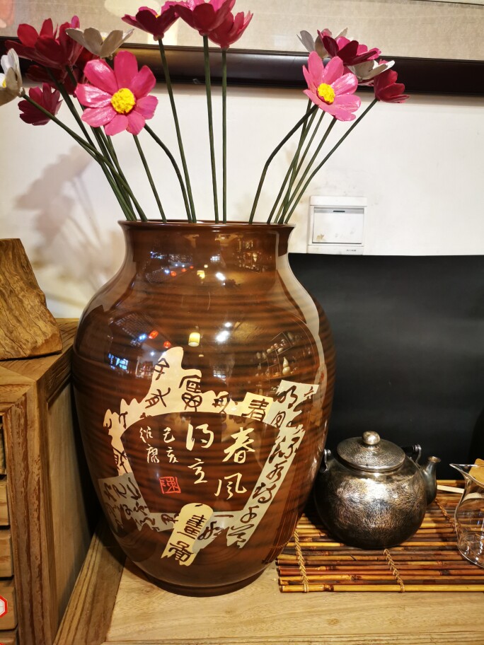 云南建水紫陶花瓶厂家直销 陈绍康大师 亮光残贴 大口瓶 纯手工