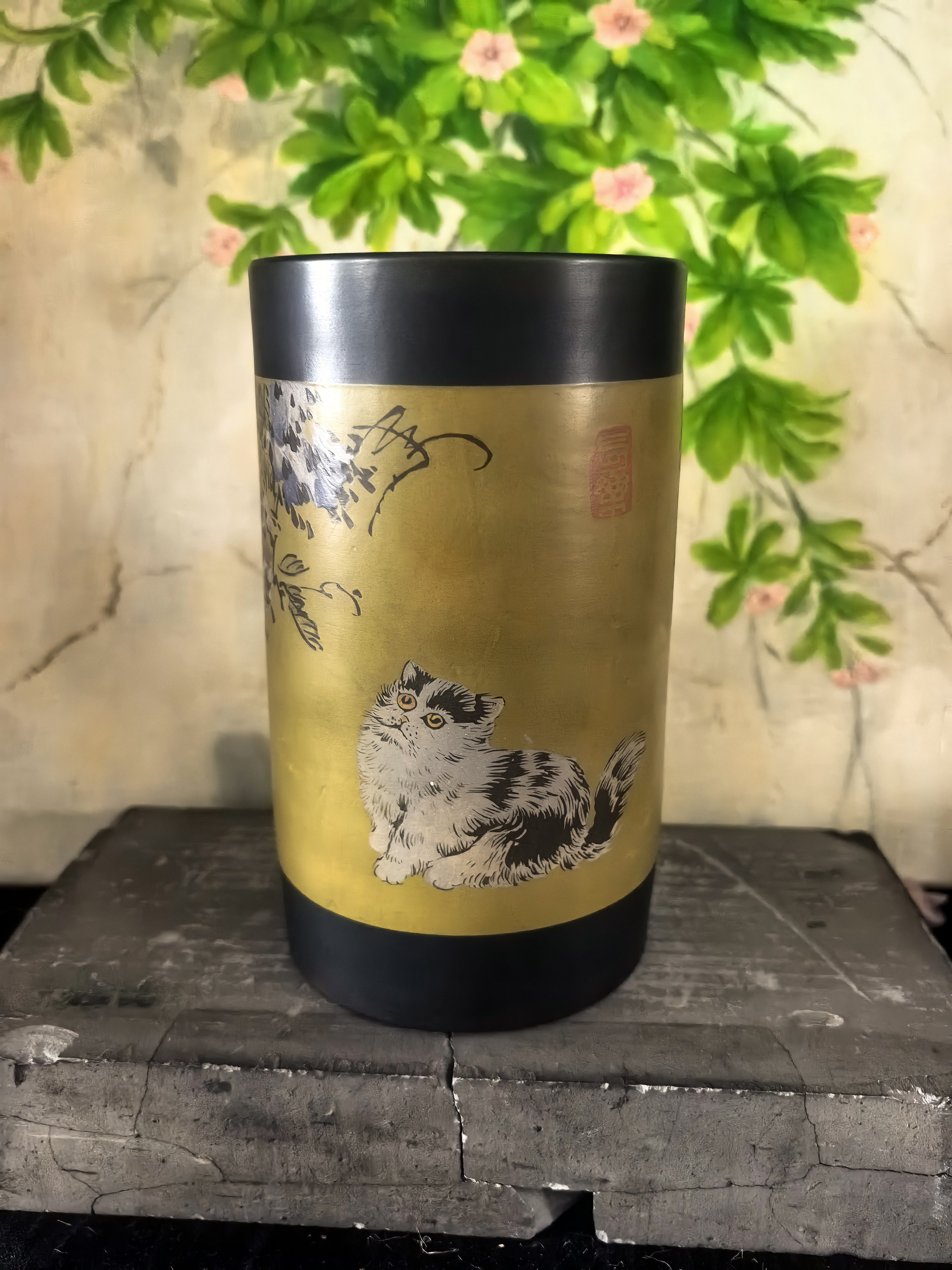滇南琼玉 建水紫陶笔筒 廖建忠大师 通填彩填大笔筒 全手工