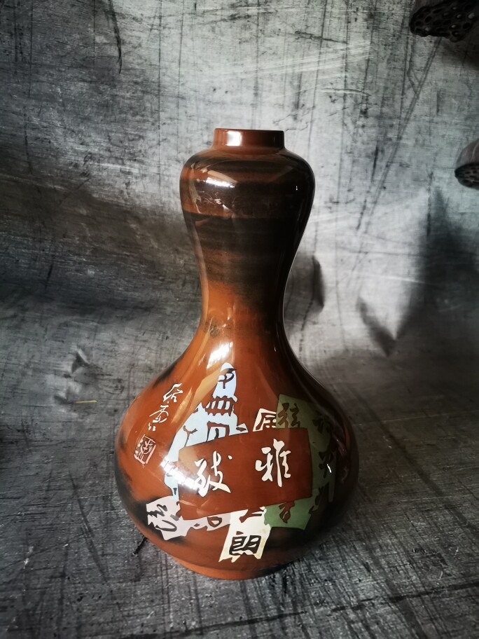 云南建水紫陶花瓶厂家直销 陈绍康大师 亮光残贴 蒜头瓶