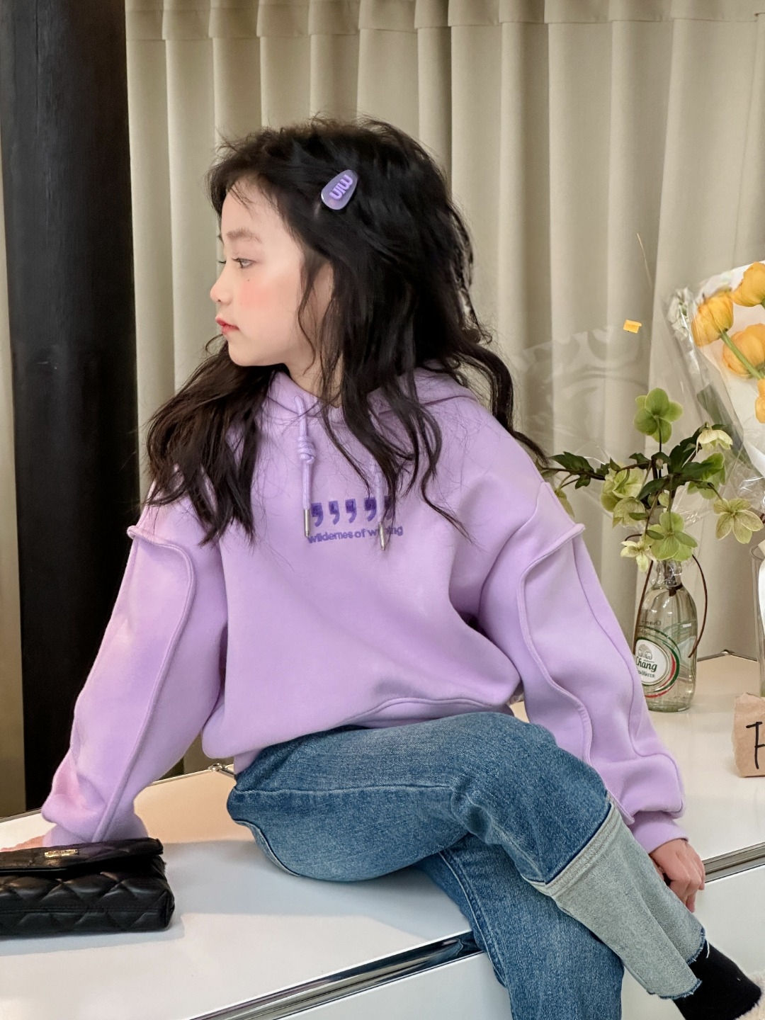 春秋款女童微喇牛仔裤撞色休闲长裤时尚阔腿裤喇叭裤女童童装5814