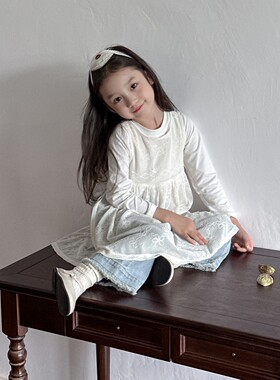 APP专柜同款夏季女童小童女孩上衣蕾丝花边背心裙韩系