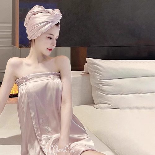 抹胸可穿可裹浴巾浴裙女浴帽套装