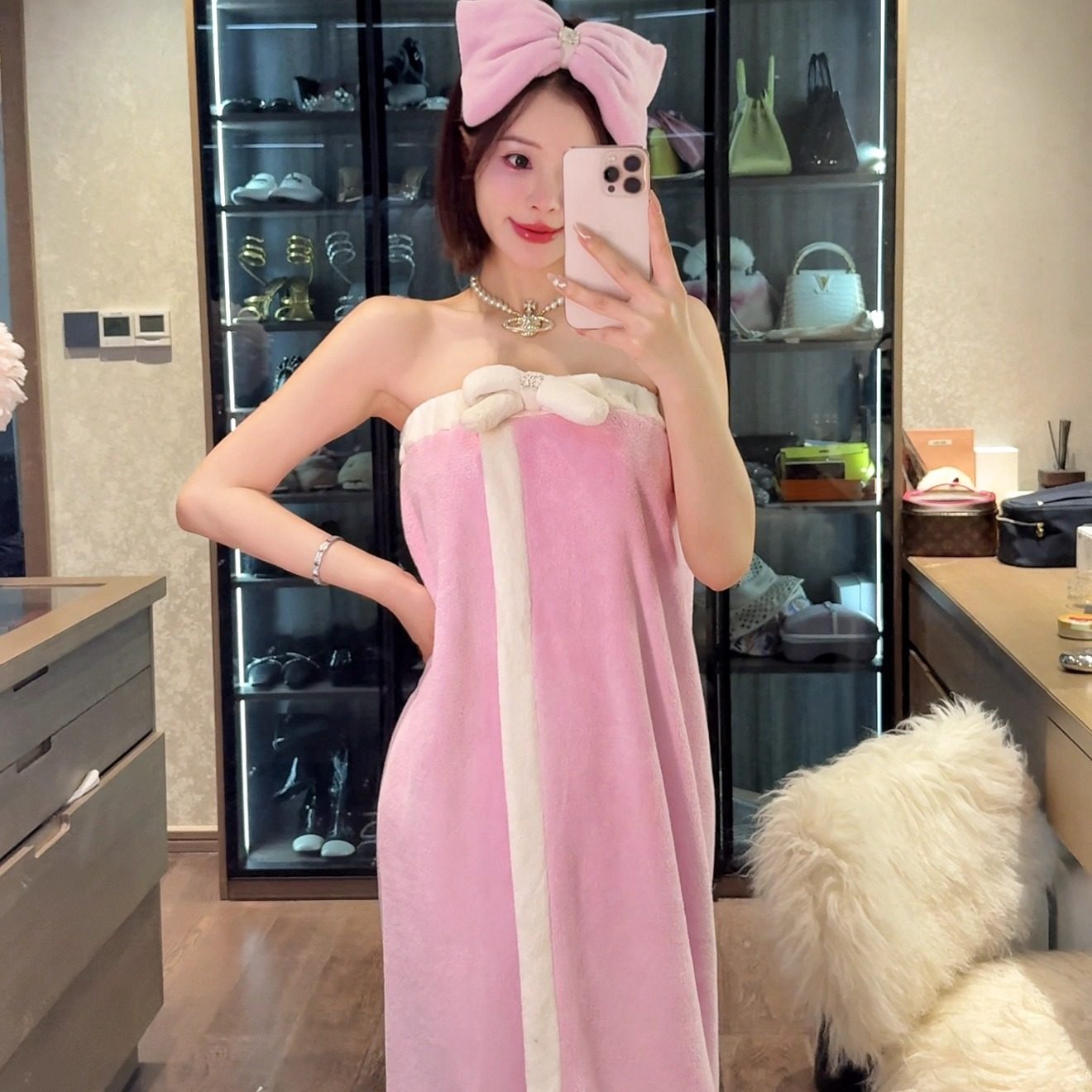 DIMDEVL汀黛25秋冬新款浴裙蜜桃粉可穿可裹吸水速干法兰绒浴巾,女士内衣/男士内衣/家居服,睡袍/浴袍,淘宝优惠券,粉丝福利购,淘宝优惠卷