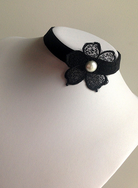 手作风黑丝绒珍珠遮疤痕锁骨链