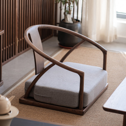 新中式席地圈座黑胡桃实木榫卯