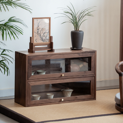 黑胡桃木飘窗翻门柜玻璃门防尘