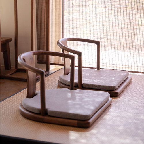 九间房圈椅实木禅意新中式黑胡桃木阳台飘窗榻榻米茶室席地椅子