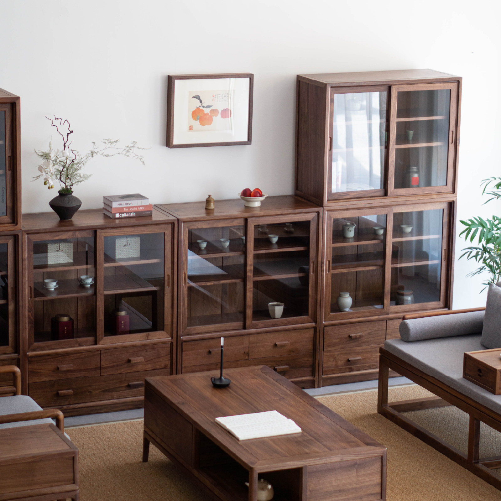 九间房组合储物柜北美黑胡桃实木禅意新中式收纳展示置物柜橱柜,家居饰品,落地摆件,淘宝优惠券,粉丝福利购,淘宝优惠卷