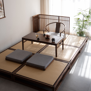 新中式禅意实木榻榻米地台北美黑胡桃木阳台客厅席地茶室组合地榻