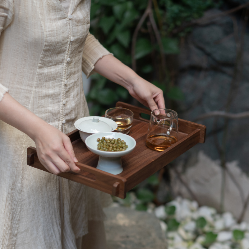 禅意托盘黑胡桃木实木原创干泡盘