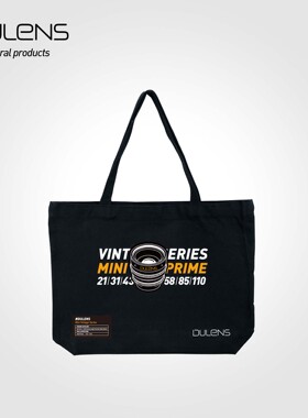 DULENS 黑色帆布双面印花包通勤百搭大容量印花帆布包