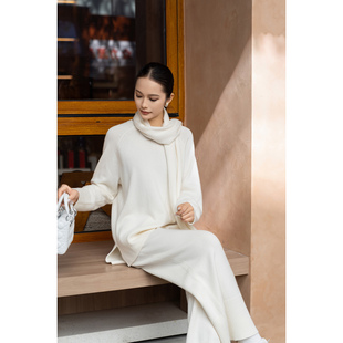 冬季恋歌 时尚简约气质纯羊绒三件套老钱风针织套装上衣裤子围巾