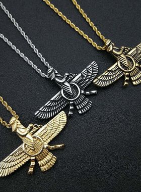 欧美跨境新款波斯饰品 钛钢镀金拜火教吊坠项链