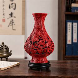 北京传统漆器 十寸漆雕花瓶家具装饰雕漆工艺品摆件文化纪念礼品