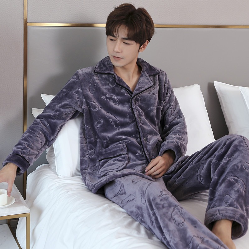 牛奶绒睡衣男2026年新款加肥加大男土冬季大码加厚加绒法兰绒冬天