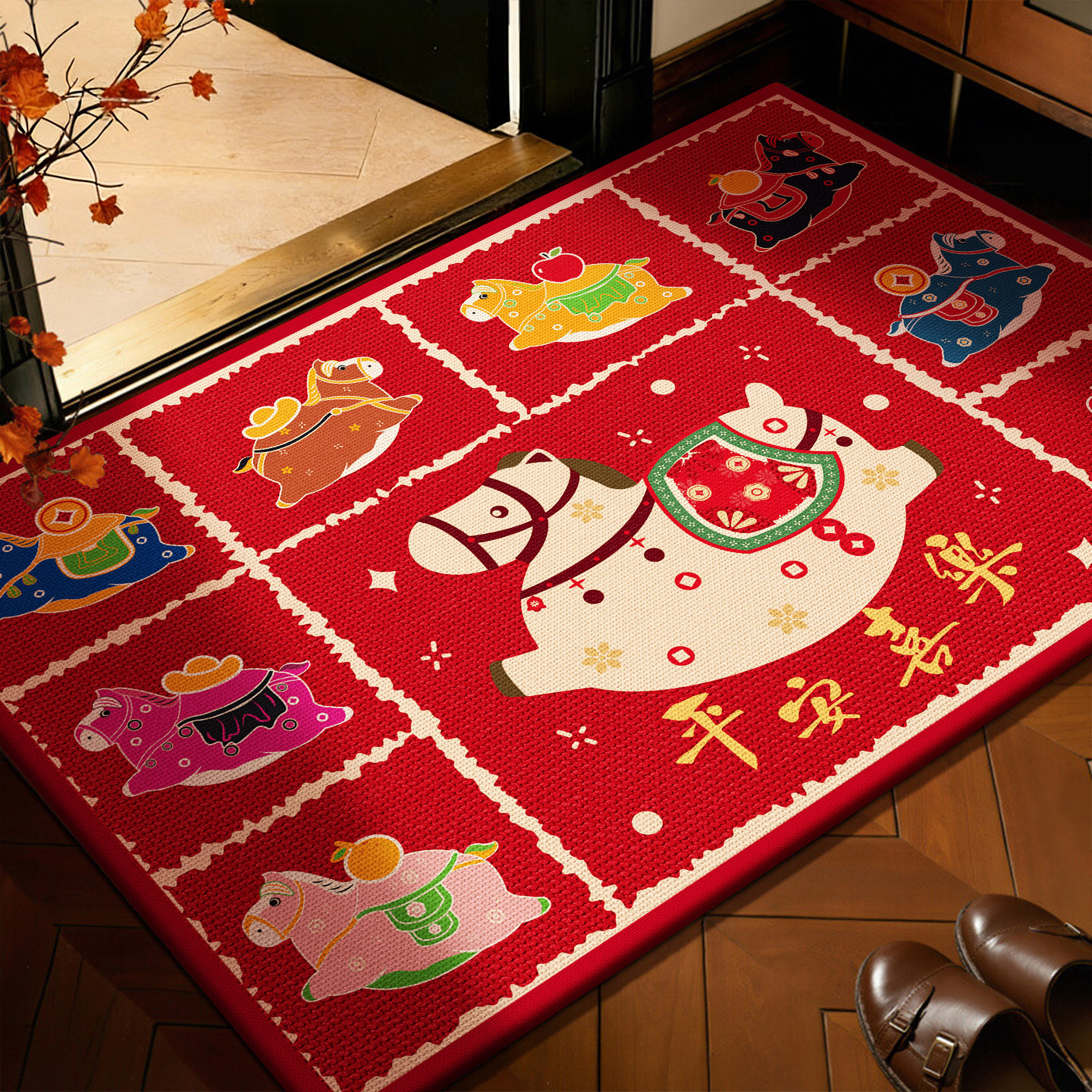 马年红色入户门地垫2026新款家用防滑可裁剪脚垫玄关大门口地毯垫,居家布艺,入户地垫,淘宝优惠券,粉丝福利购,淘宝优惠卷