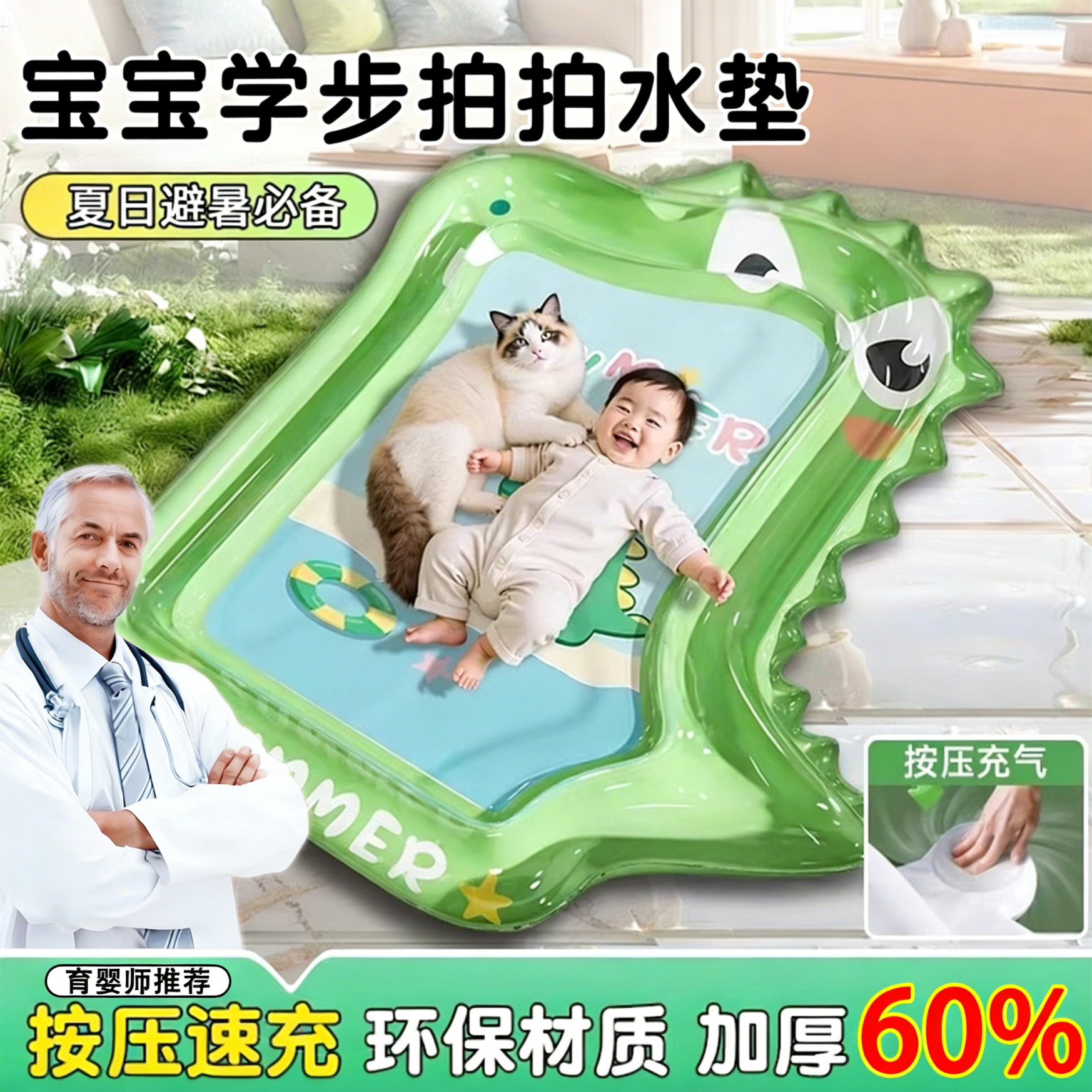 【育儿师推荐】宝宝学爬拍拍水垫婴儿感官玩具儿童水床夏季戏水垫