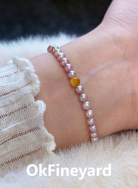OkFineyard天然彩色珍珠手串女金虎眼石串珠叠戴手链轻奢小众精致