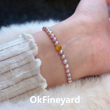 OkFineyard天然彩色珍珠手串女金虎眼石串珠叠戴手链轻奢小众精致