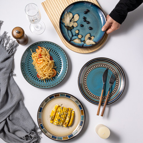 高级感复古陶瓷牛排盘家用菜盘子